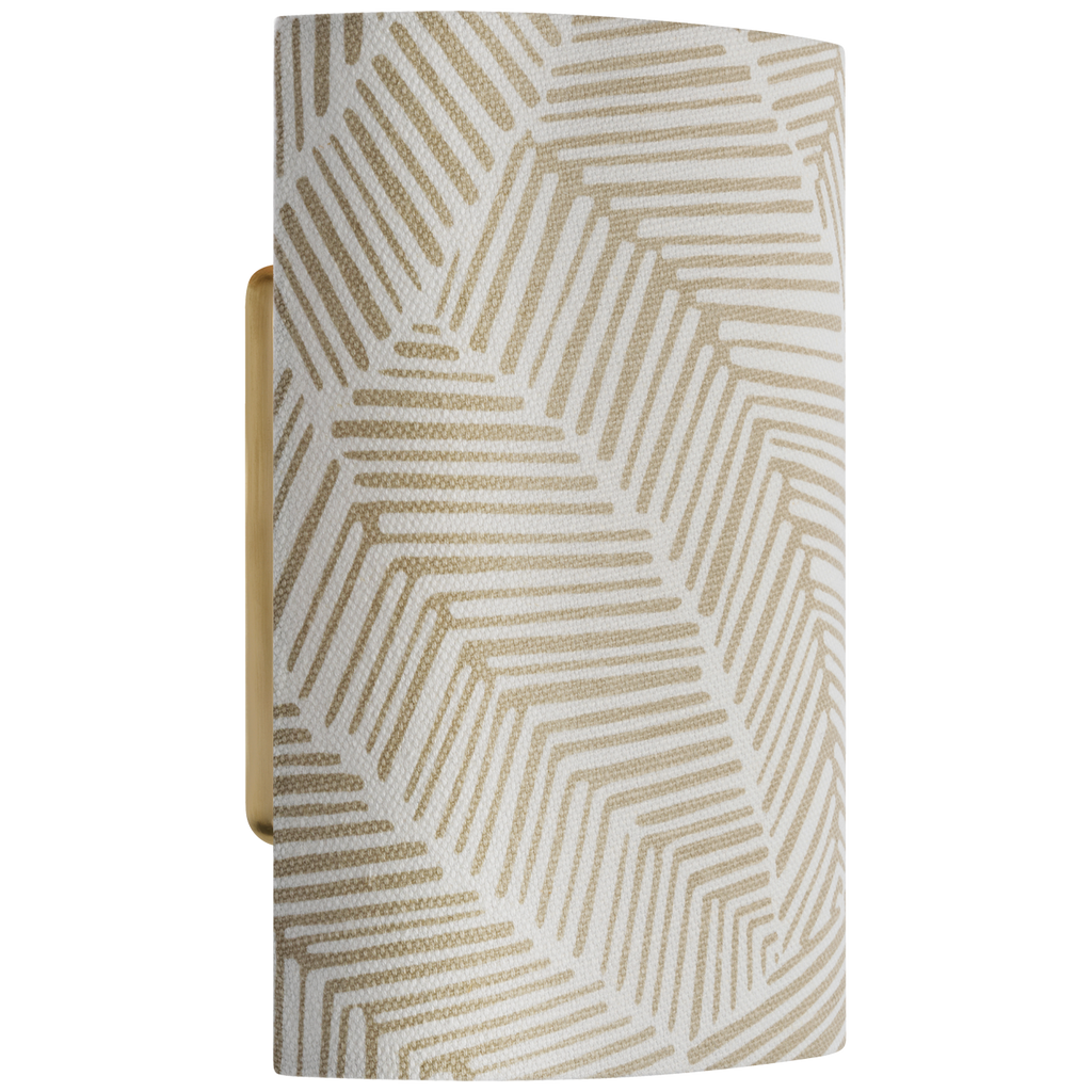 Maeve 8" Shield Sconce | Hand-Rubbed Antique Brass | Schumacher Taupe Abstract Leaf Shield