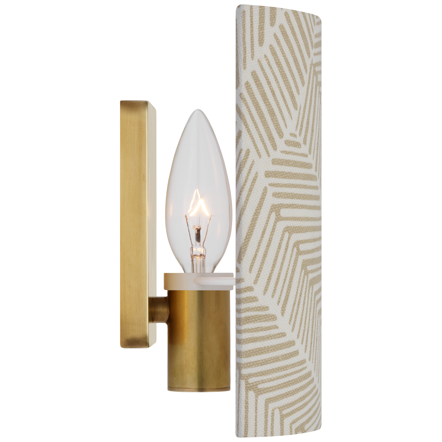 Maeve 8" Shield Sconce | Hand-Rubbed Antique Brass | Schumacher Taupe Abstract Leaf Shield