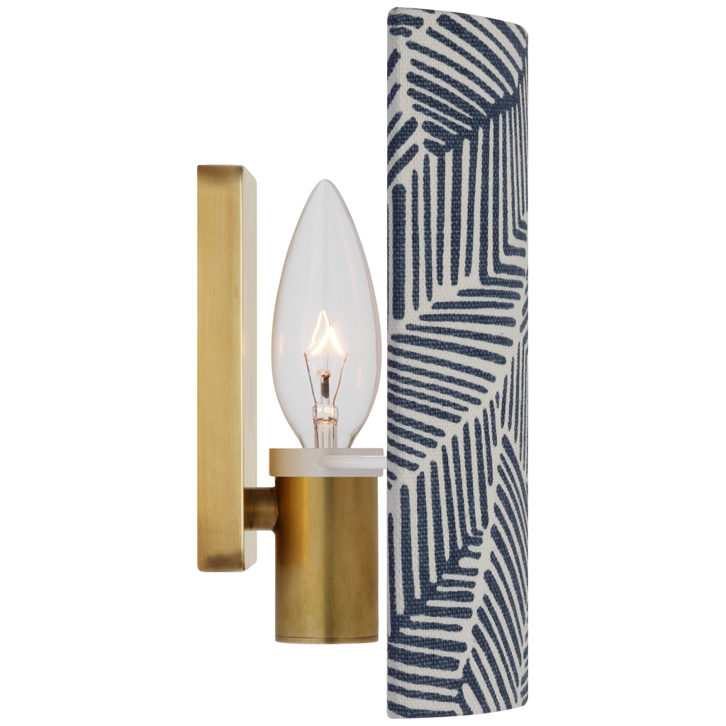 Maeve 8" Shield Sconce | Hand-Rubbed Antique Brass | Schumacher Navy Abstract Leaf Shield