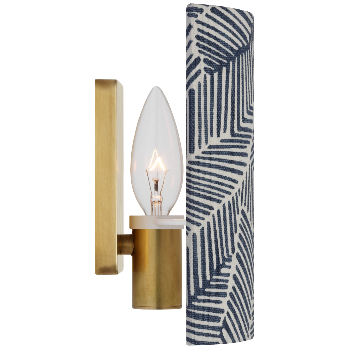 Maeve 8" Shield Sconce | Hand-Rubbed Antique Brass | Schumacher Navy Abstract Leaf Shield