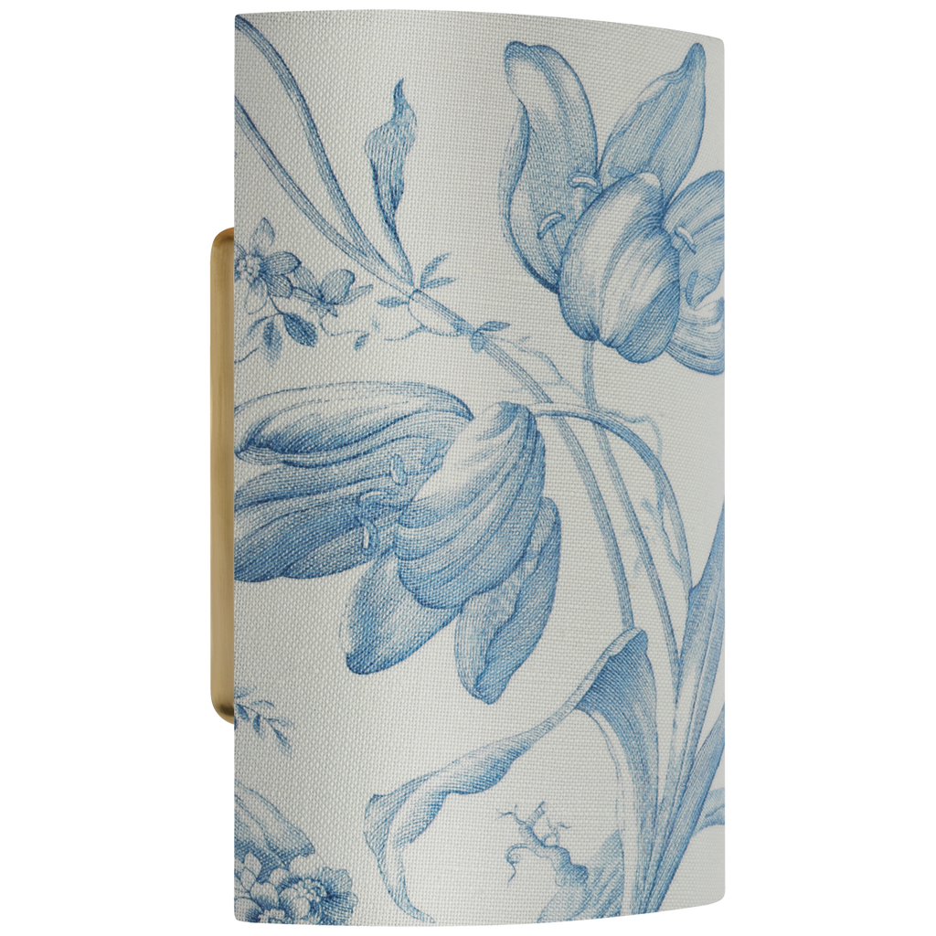 Maeve 8" Shield Sconce | Hand-Rubbed Antique Brass | Schumacher Delft Toile De Fleurs Shield