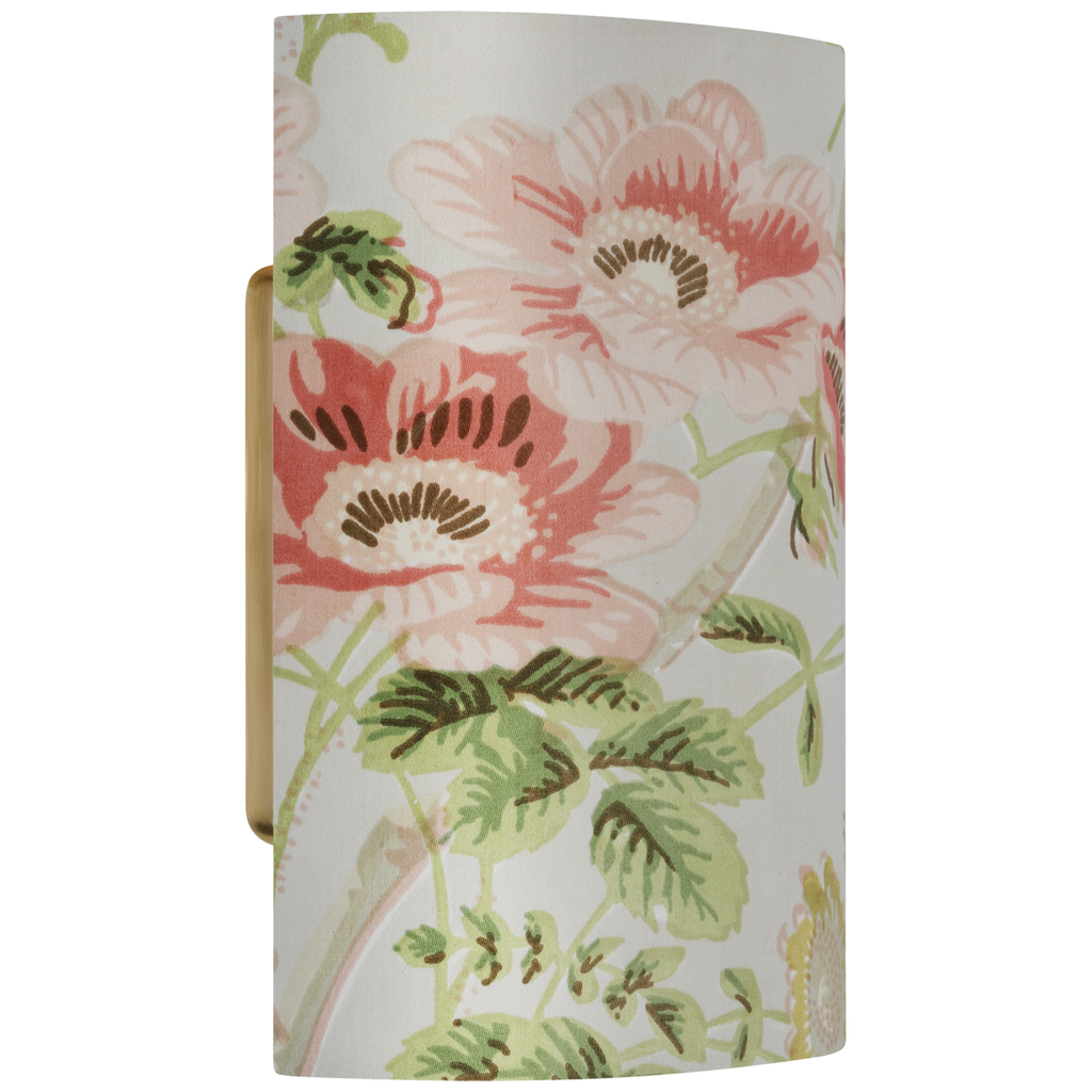 Maeve 8" Shield Sconce | Hand-Rubbed Antique Brass | Schumacher Blush Salisbury Chintz Shield