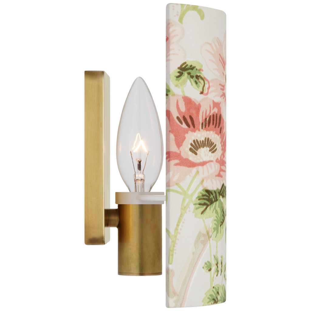 Maeve 8" Shield Sconce | Hand-Rubbed Antique Brass | Schumacher Blush Salisbury Chintz Shield
