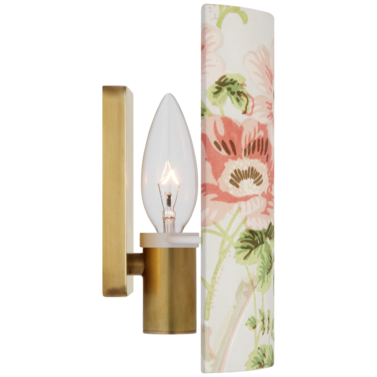 Maeve 8" Shield Sconce | Hand-Rubbed Antique Brass | Schumacher Blush Salisbury Chintz Shield
