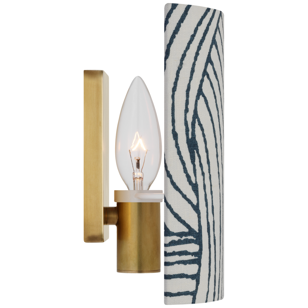Maeve 8" Shield Sconce | Hand-Rubbed Antique Brass | Schumacher Blue Freeform Shield