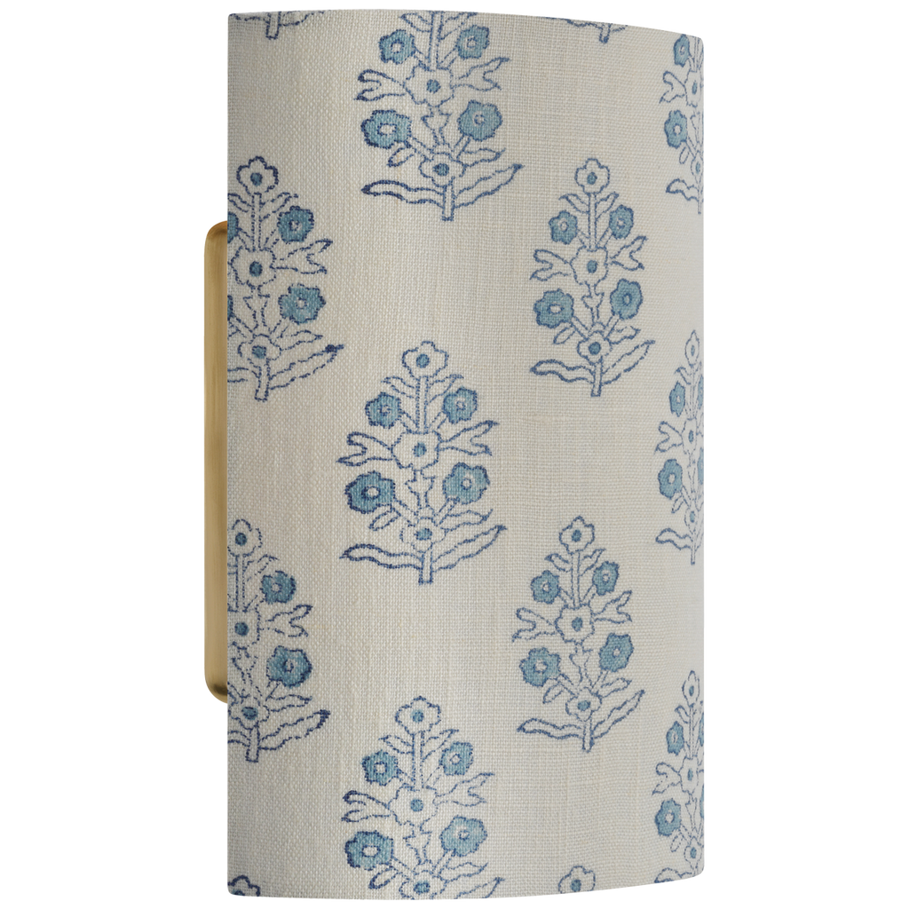 Maeve 8" Shield Sconce | Hand-Rubbed Antique Brass | Schumacher Blue Aditi Shield