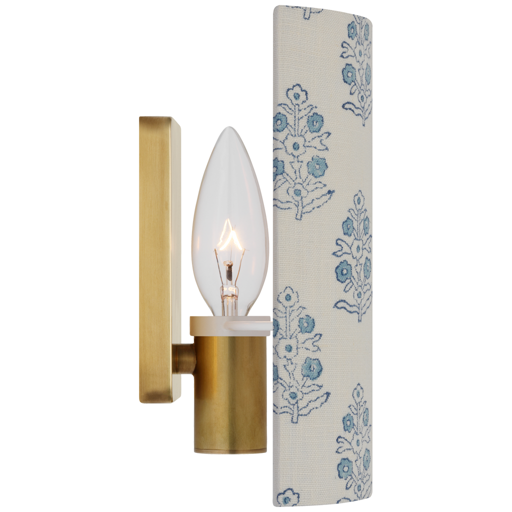 Maeve 8" Shield Sconce | Hand-Rubbed Antique Brass | Schumacher Blue Aditi Shield
