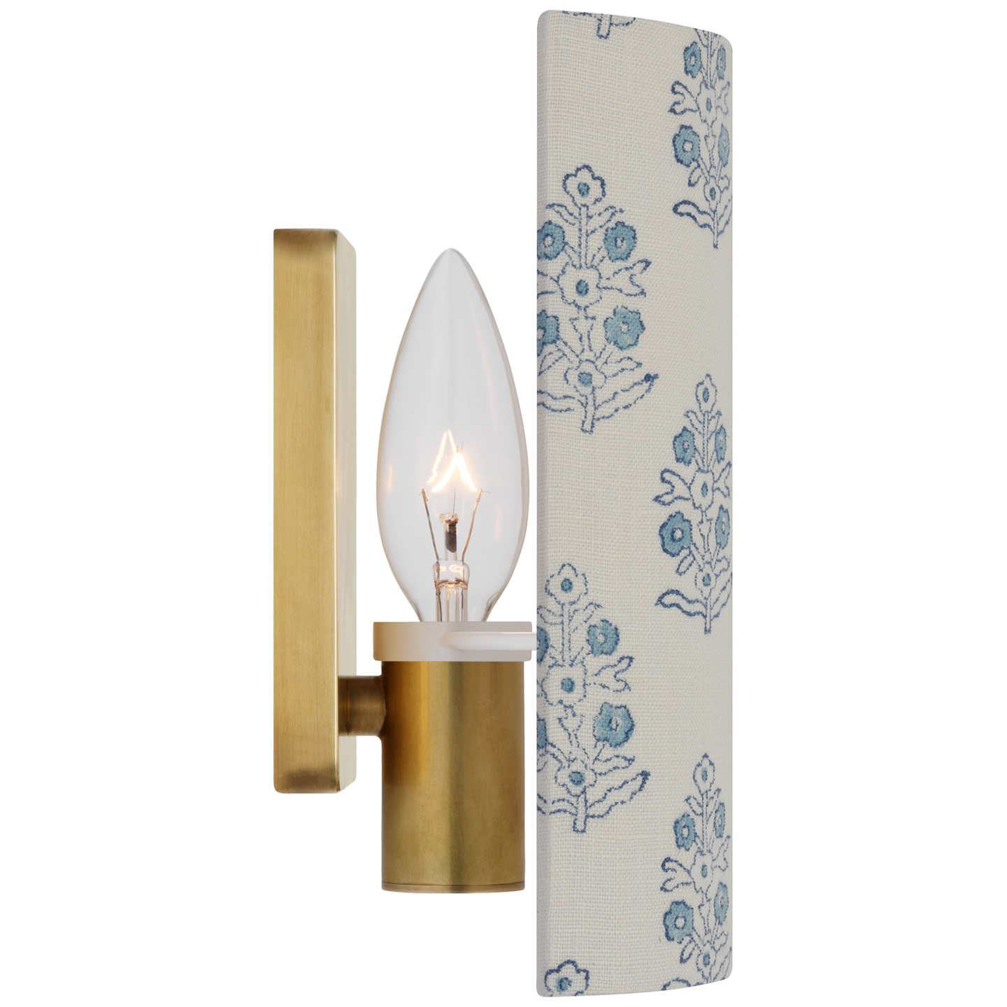 Maeve 8" Shield Sconce | Hand-Rubbed Antique Brass | Schumacher Blue Aditi Shield