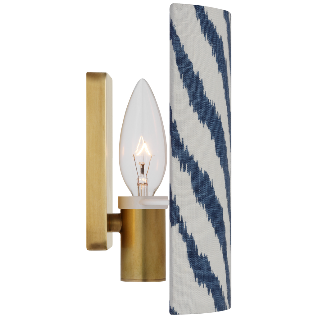 Maeve 8" Shield Sconce | Hand-Rubbed Antique Brass | Schumacher Blue Quincy Shield