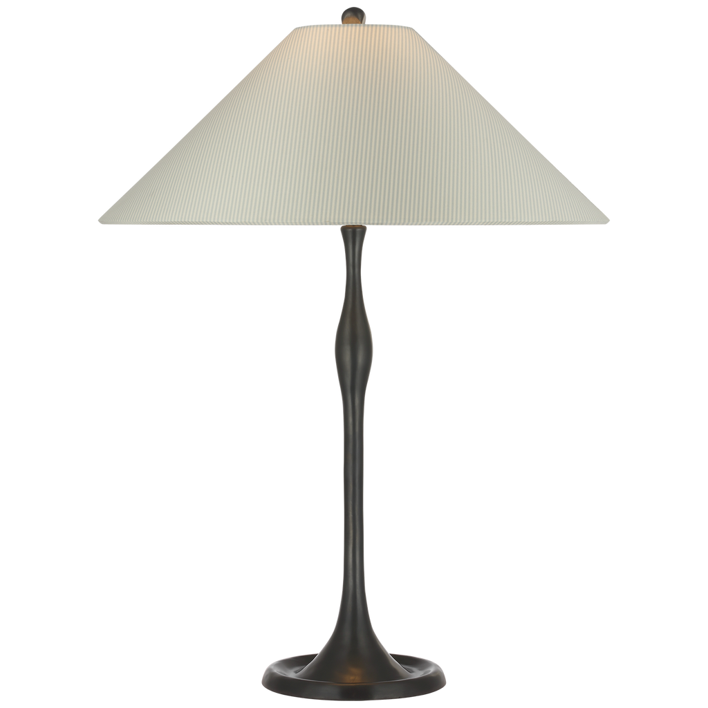 Romero Medium Table Lamp | Bronze | Schumacher 19" Blue Charee Stripe Flare Shade