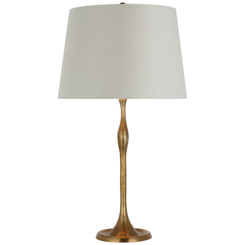 Romero Medium Table Lamp | Hand-Rubbed Antique Brass | Schumacher 16" Blue Charee Stripe Empire Shade