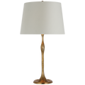 Romero Medium Table Lamp | Hand-Rubbed Antique Brass | Schumacher 16" Blue Charee Stripe Empire Shade