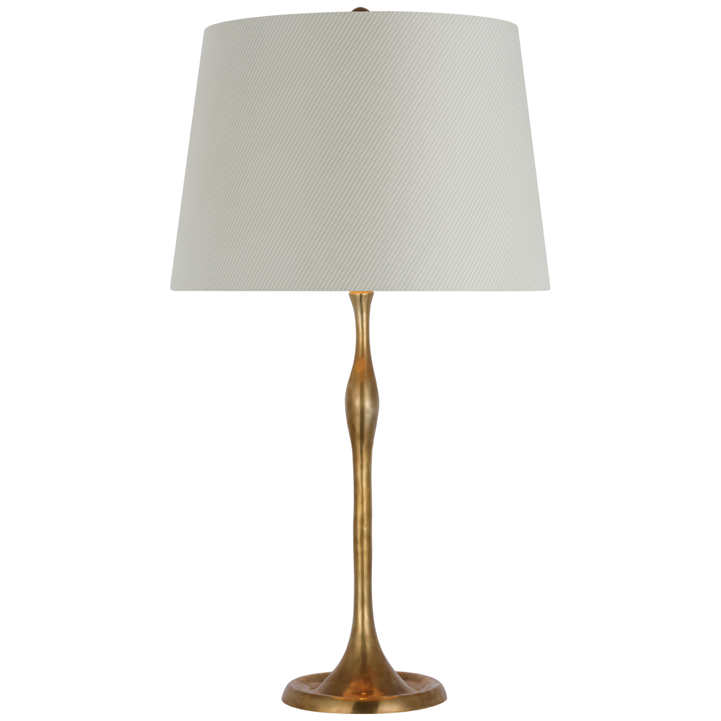 Romero Medium Table Lamp | Hand-Rubbed Antique Brass | Schumacher 16" Blue Charee Stripe Empire Shade
