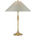 Romero Medium Table Lamp | Hand-Rubbed Antique Brass | Schumacher 19" Blue Charee Stripe Flare Shade
