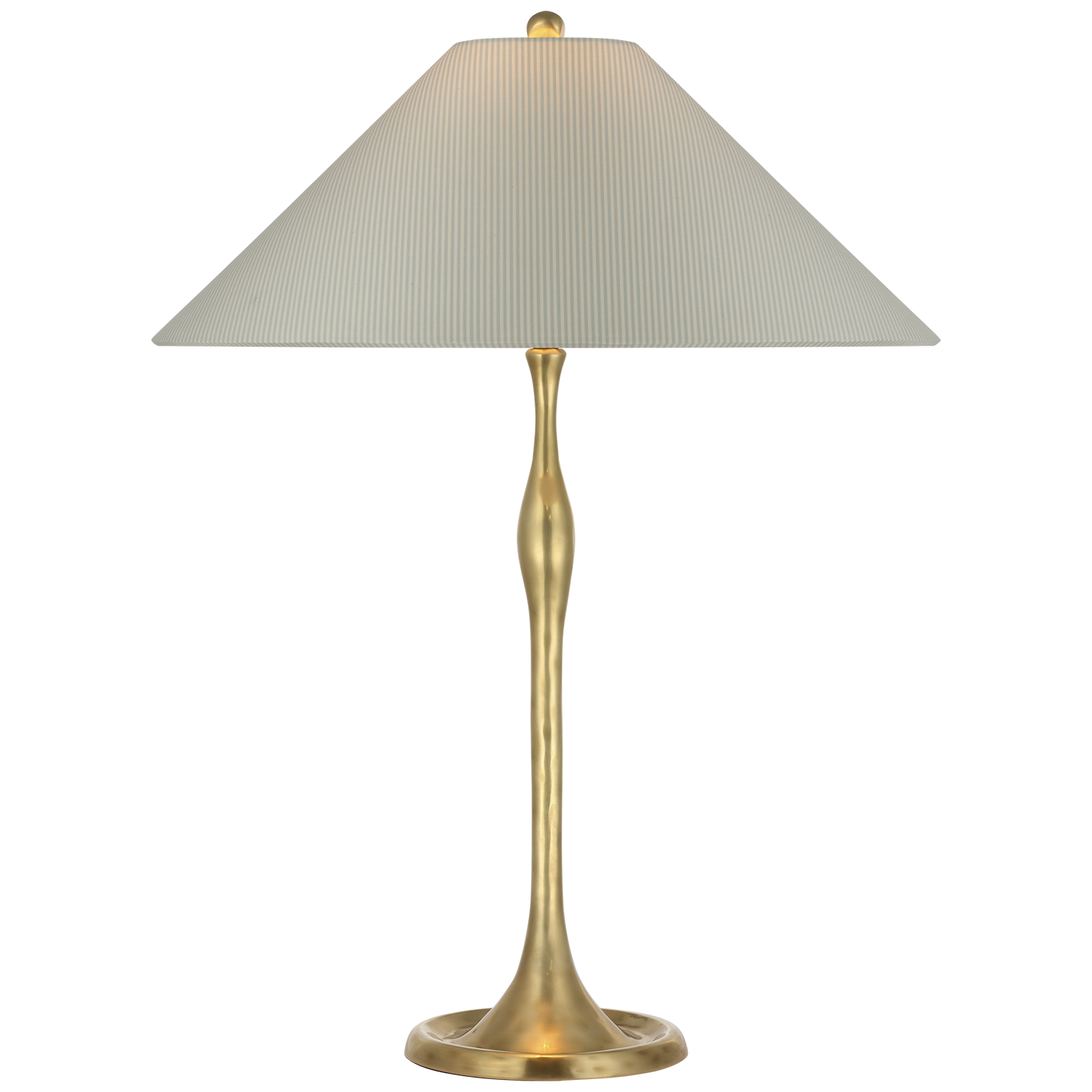 Romero Medium Table Lamp | Hand-Rubbed Antique Brass | Schumacher 19" Blue Charee Stripe Flare Shade