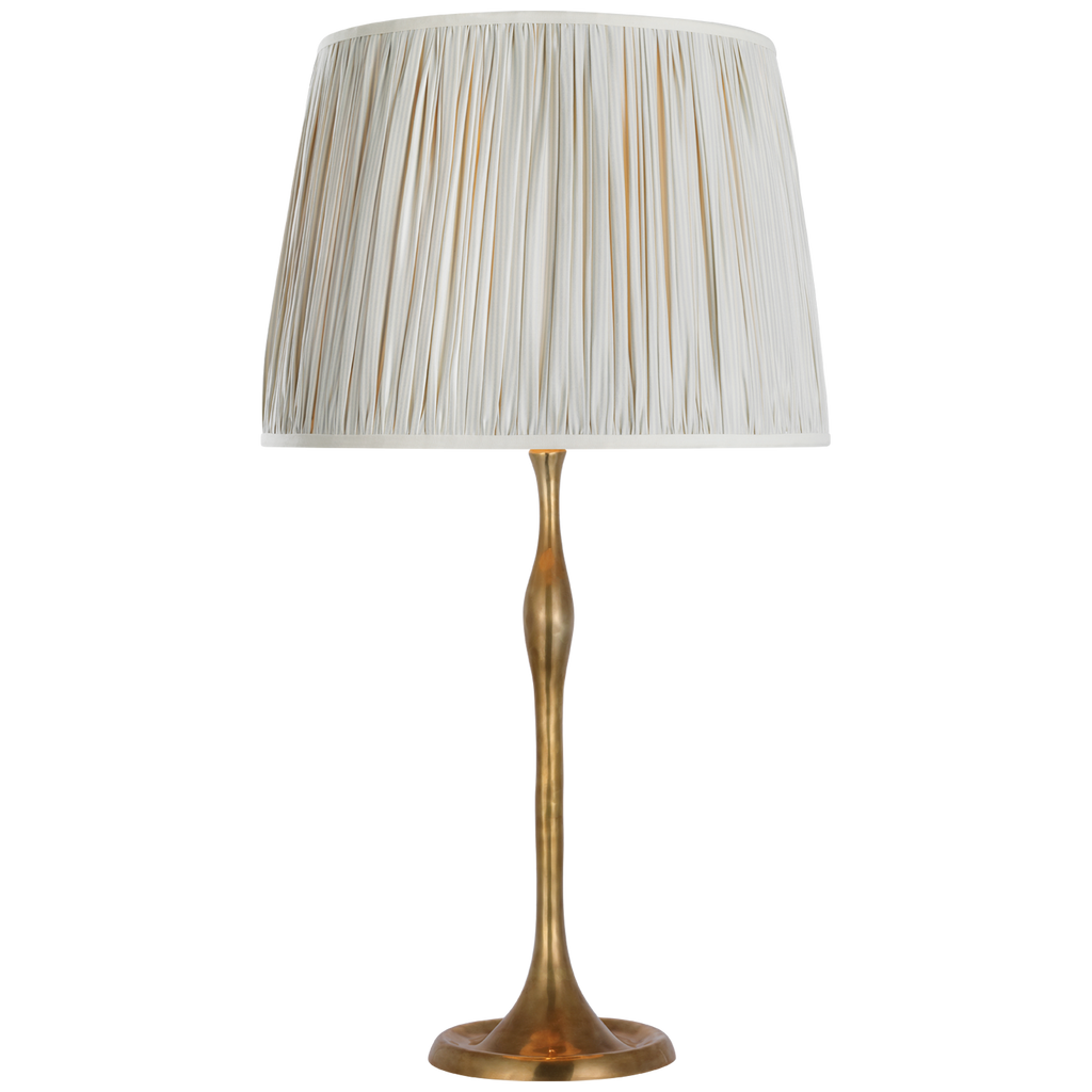 Romero Medium Table Lamp | Hand-Rubbed Antique Brass | Schumacher 16" Blue Charee Stripe Pleated Empire Shade