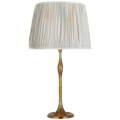 Romero Medium Table Lamp | Hand-Rubbed Antique Brass | Schumacher 16" Blue Charee Stripe Pleated Empire Shade