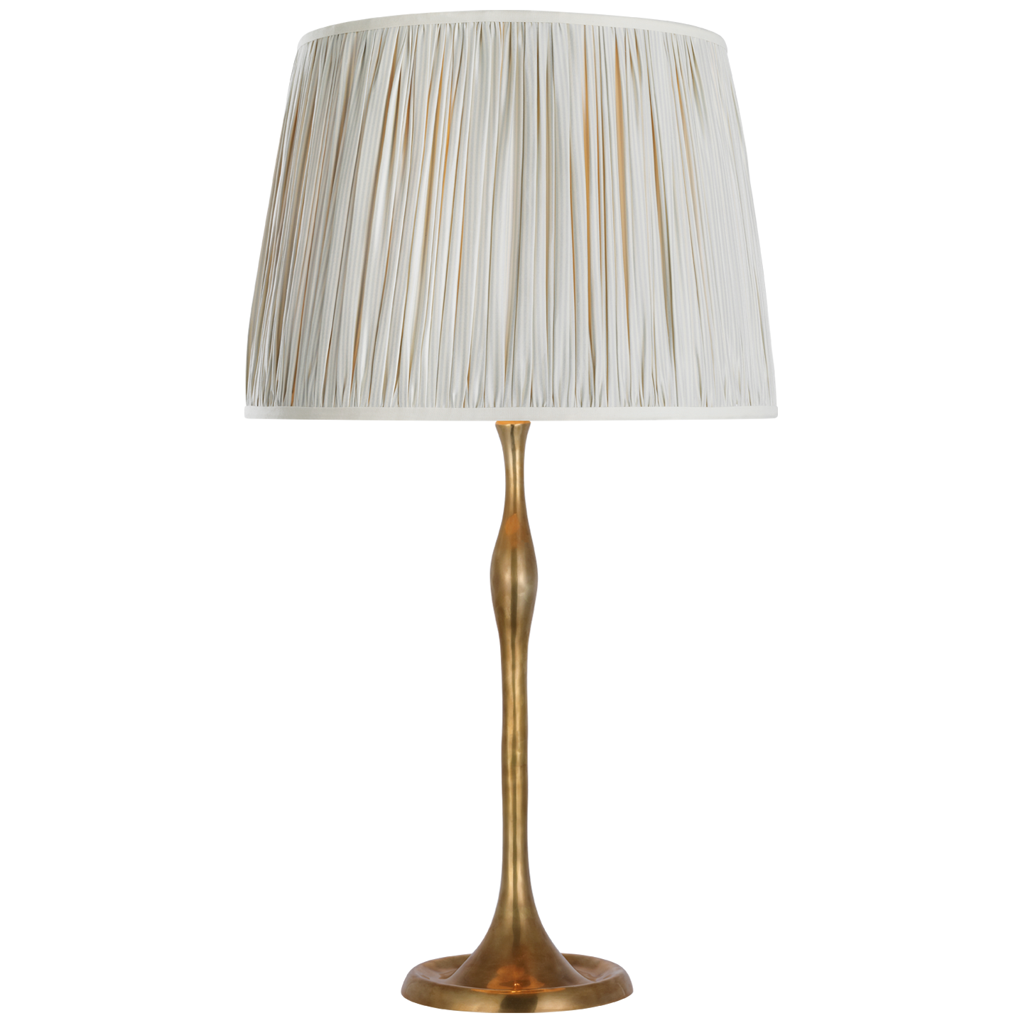 Romero Medium Table Lamp | Hand-Rubbed Antique Brass | Schumacher 16" Blue Charee Stripe Pleated Empire Shade