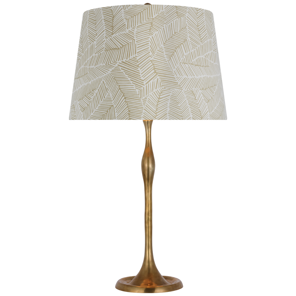 Romero Medium Table Lamp | Hand-Rubbed Antique Brass | Schumacher 16" Taupe Abstract Leaf Empire Shade