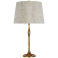 Romero Medium Table Lamp | Hand-Rubbed Antique Brass | Schumacher 16" Taupe Abstract Leaf Empire Shade