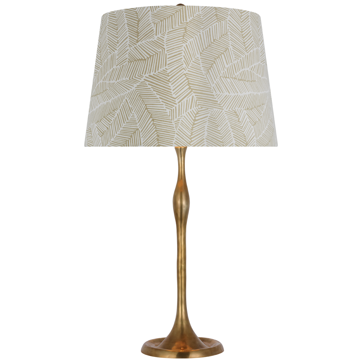 Romero Medium Table Lamp | Hand-Rubbed Antique Brass | Schumacher 16" Taupe Abstract Leaf Empire Shade