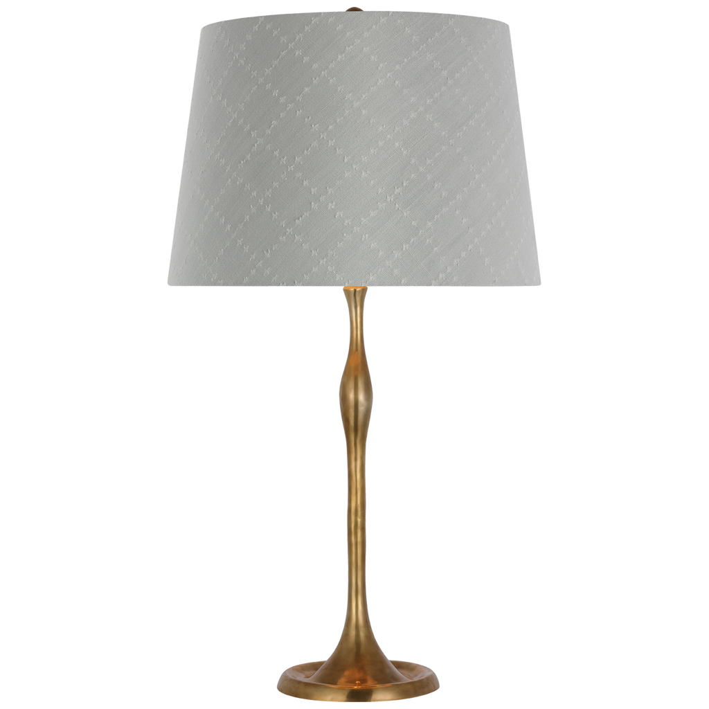 Romero Medium Table Lamp | Hand-Rubbed Antique Brass | Schumacher 16" Sky Elin Check Empire Shade