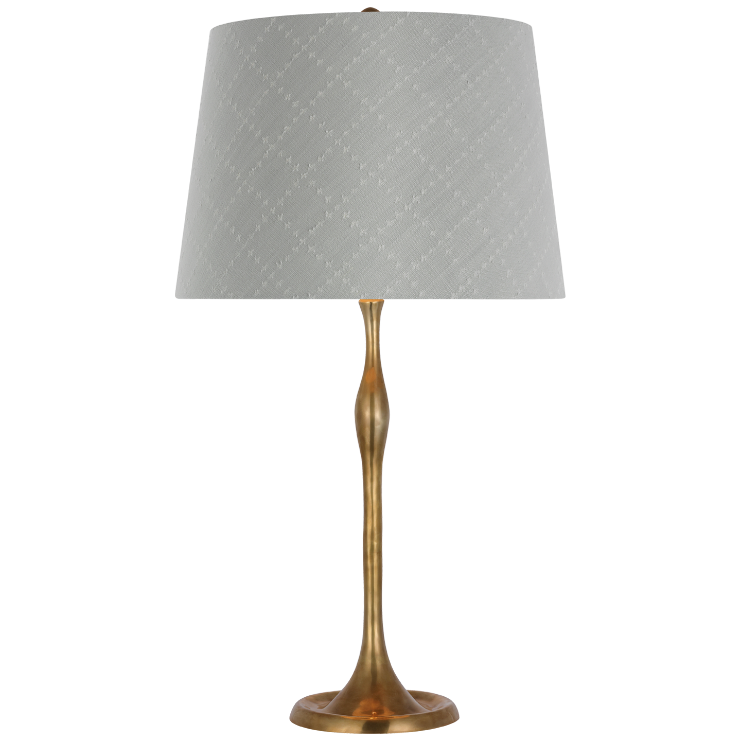 Romero Medium Table Lamp | Hand-Rubbed Antique Brass | Schumacher 16" Sky Elin Check Empire Shade