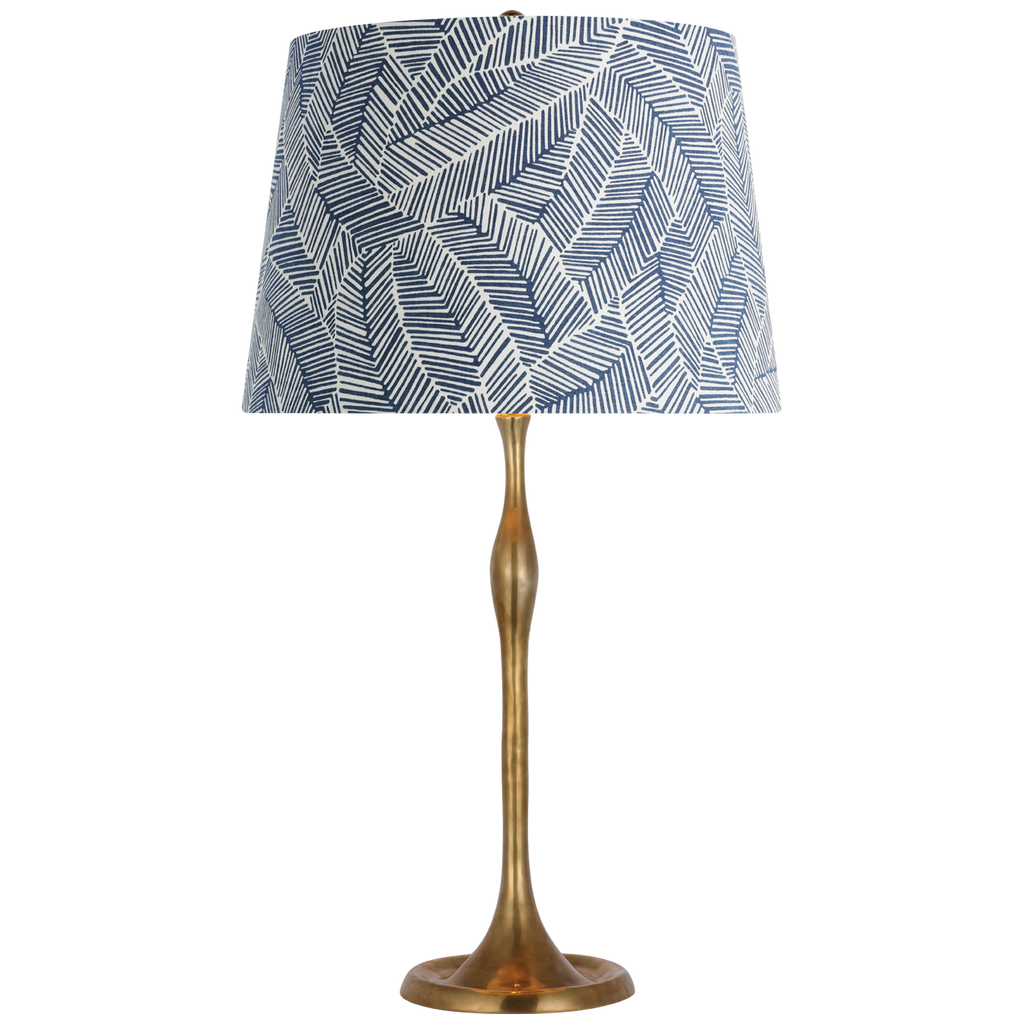 Romero Medium Table Lamp | Hand-Rubbed Antique Brass | Schumacher 16" Navy Abstract Leaf Empire Shade