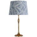 Romero Medium Table Lamp | Hand-Rubbed Antique Brass | Schumacher 16" Navy Abstract Leaf Empire Shade
