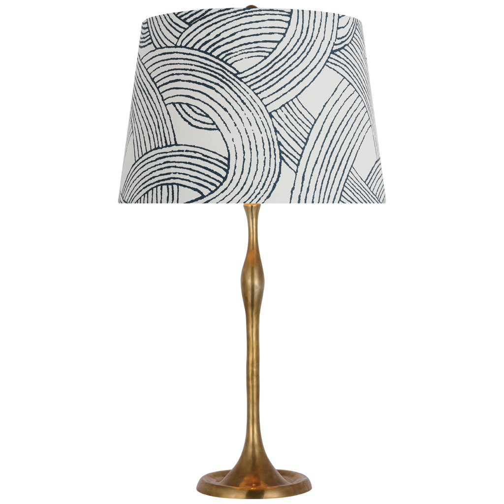 Romero Medium Table Lamp | Hand-Rubbed Antique Brass | Schumacher 16" Blue Freeform Empire Shade