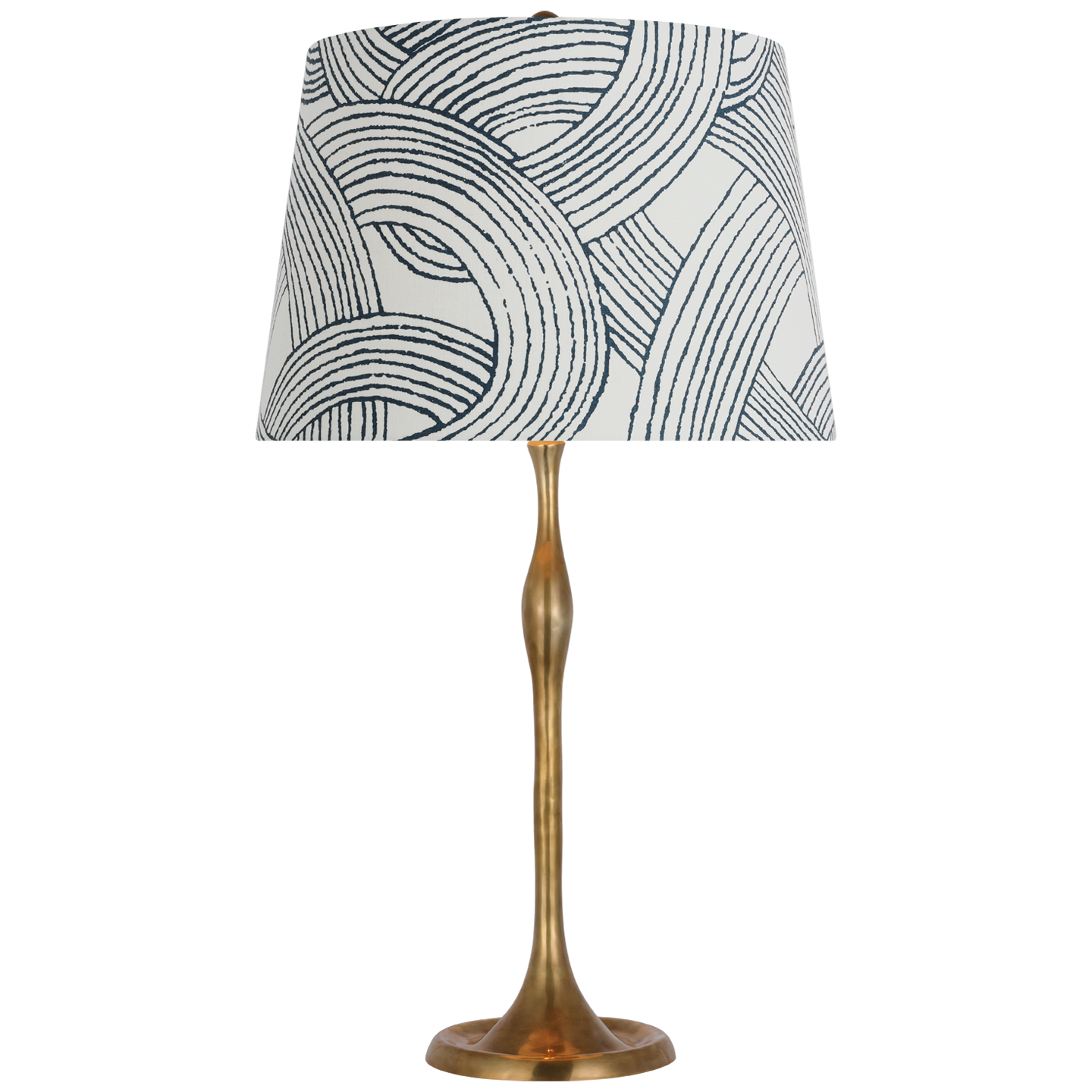Romero Medium Table Lamp | Hand-Rubbed Antique Brass | Schumacher 16" Blue Freeform Empire Shade