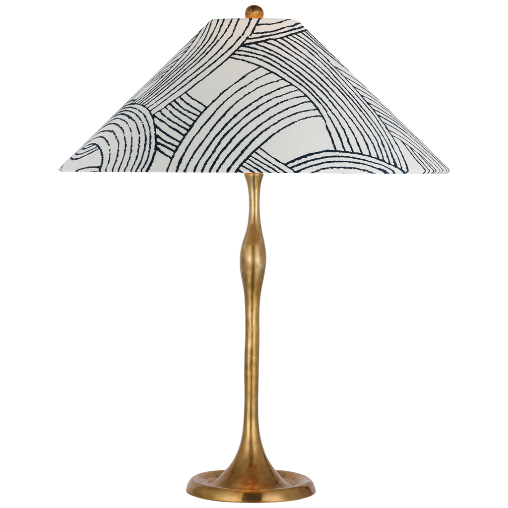 Romero Medium Table Lamp | Hand-Rubbed Antique Brass | Schumacher 19" Blue Freeform Flare Shade