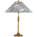 Romero Medium Table Lamp | Hand-Rubbed Antique Brass | Schumacher 19" Blue Freeform Flare Shade