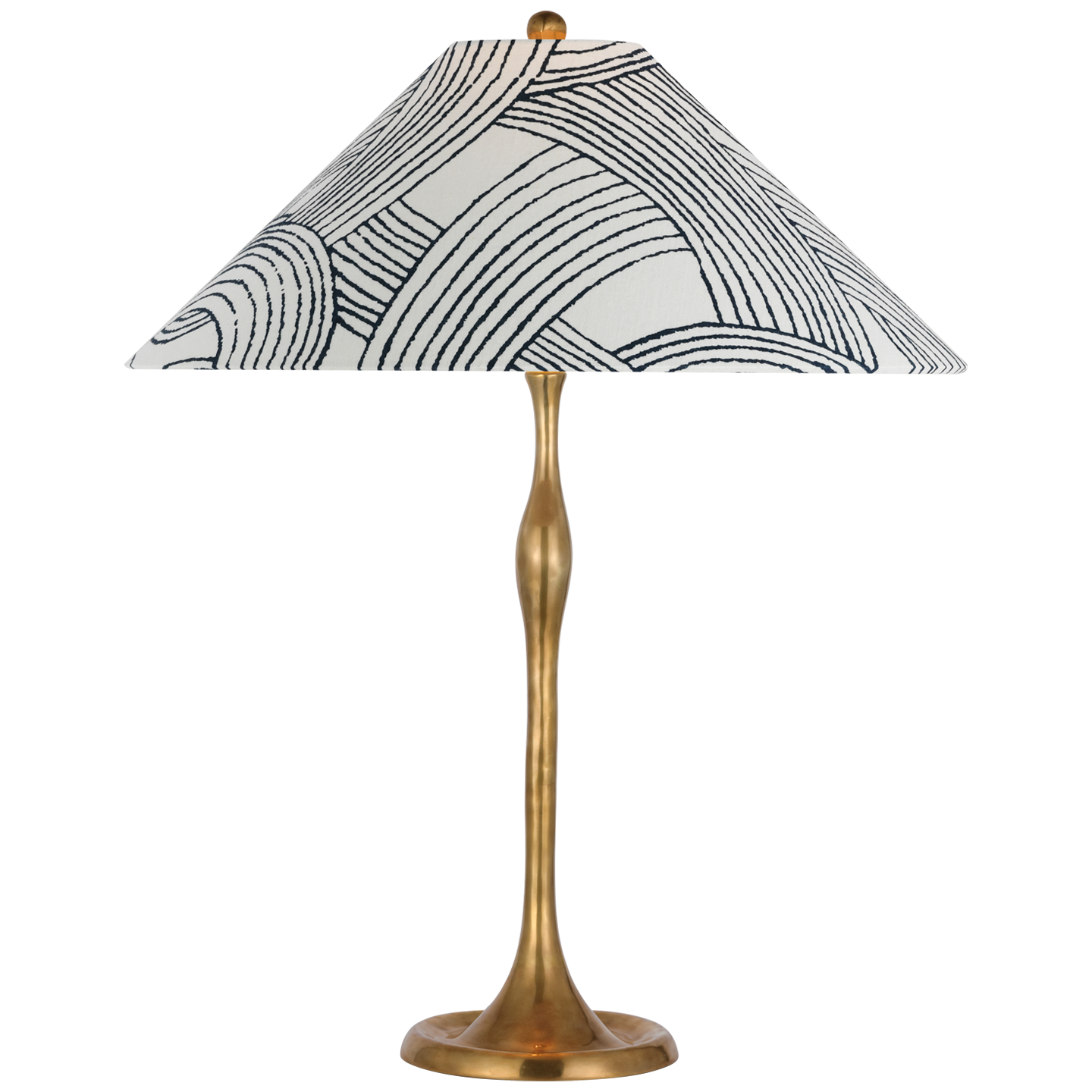 Romero Medium Table Lamp | Hand-Rubbed Antique Brass | Schumacher 19" Blue Freeform Flare Shade