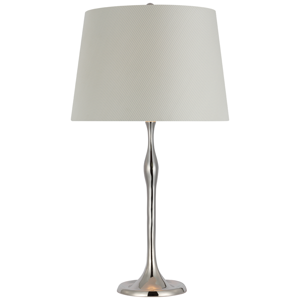 Romero Medium Table Lamp | Polished Nickel | Schumacher 16" Blue Charee Stripe Empire Shade