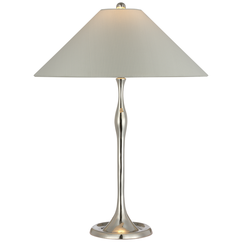 Romero Medium Table Lamp | Polished Nickel | Schumacher 19" Blue Charee Stripe Flare Shade