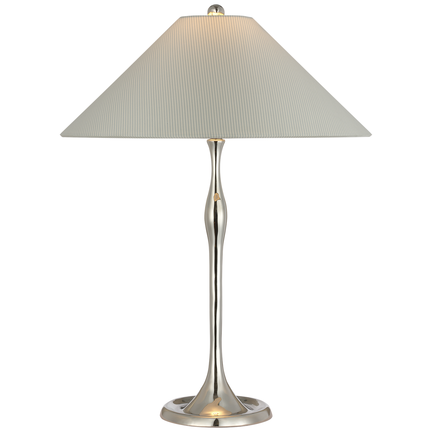Romero Medium Table Lamp | Polished Nickel | Schumacher 19" Blue Charee Stripe Flare Shade