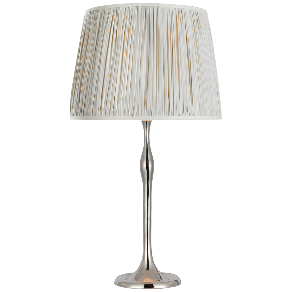Romero Medium Table Lamp | Polished Nickel | Schumacher 16" Blue Charee Stripe Pleated Empire Shade