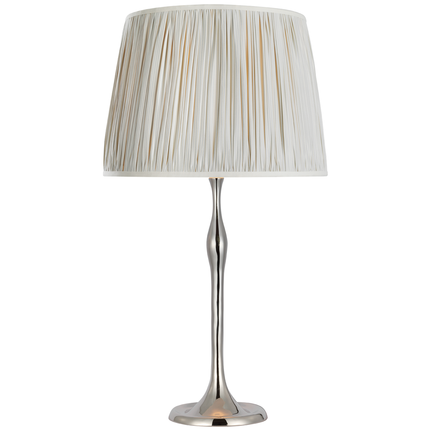 Romero Medium Table Lamp | Polished Nickel | Schumacher 16" Blue Charee Stripe Pleated Empire Shade
