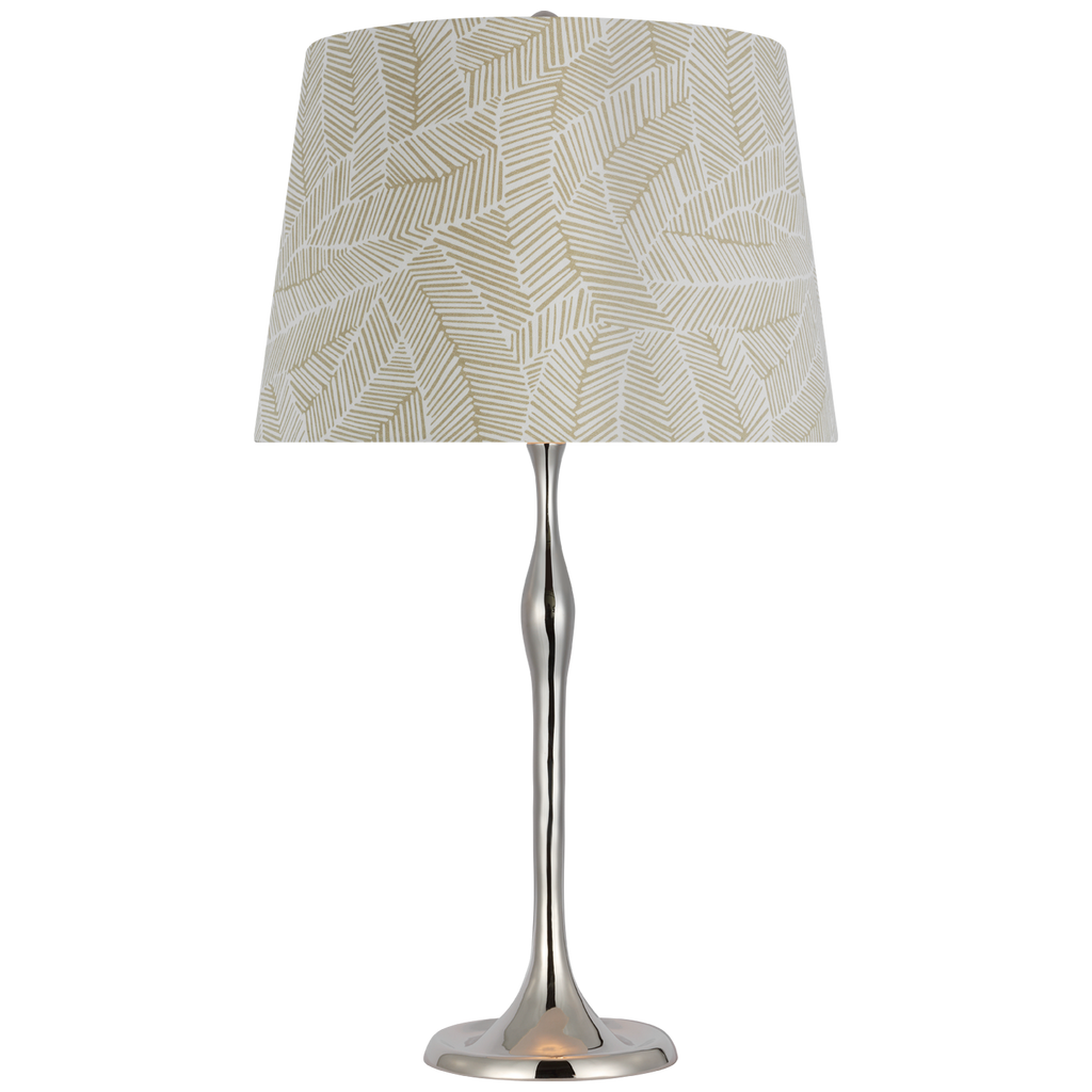Romero Medium Table Lamp | Polished Nickel | Schumacher 16" Taupe Abstract Leaf Empire Shade