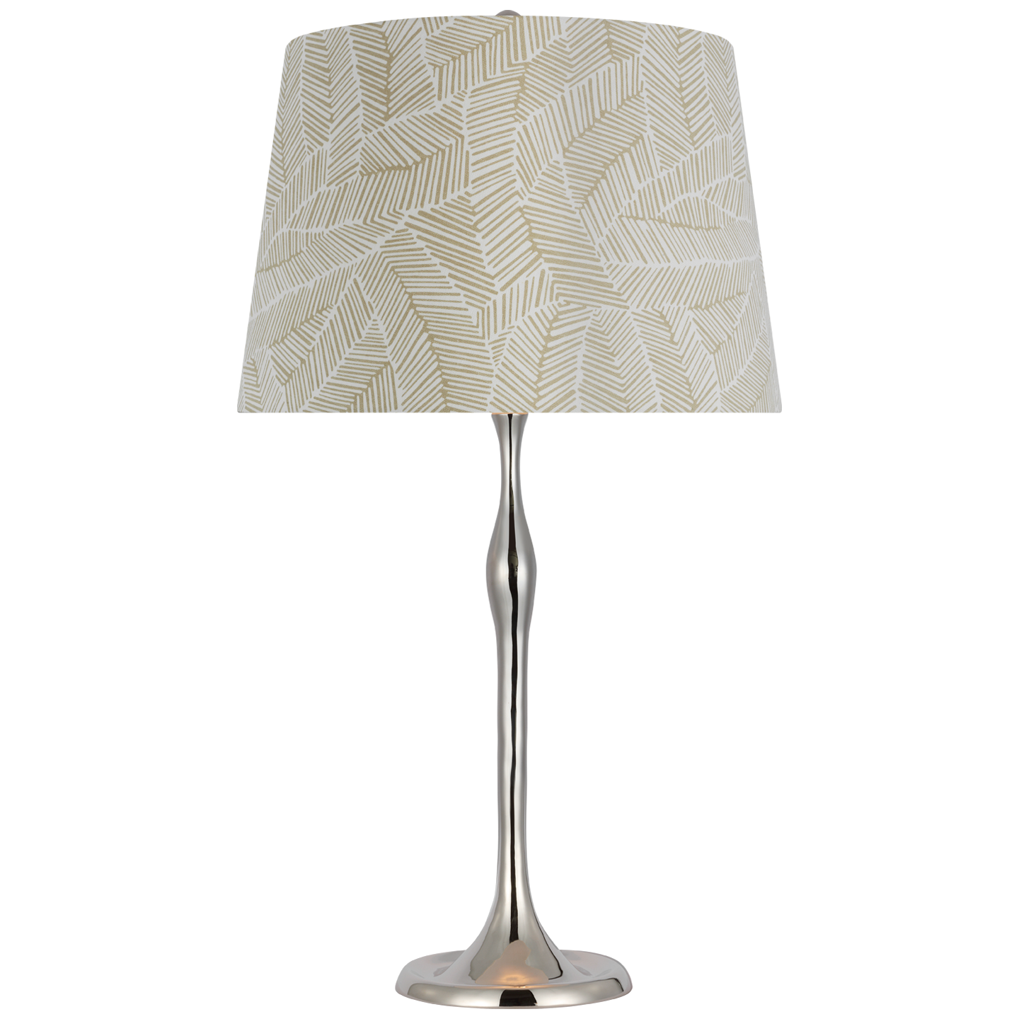 Romero Medium Table Lamp | Polished Nickel | Schumacher 16" Taupe Abstract Leaf Empire Shade