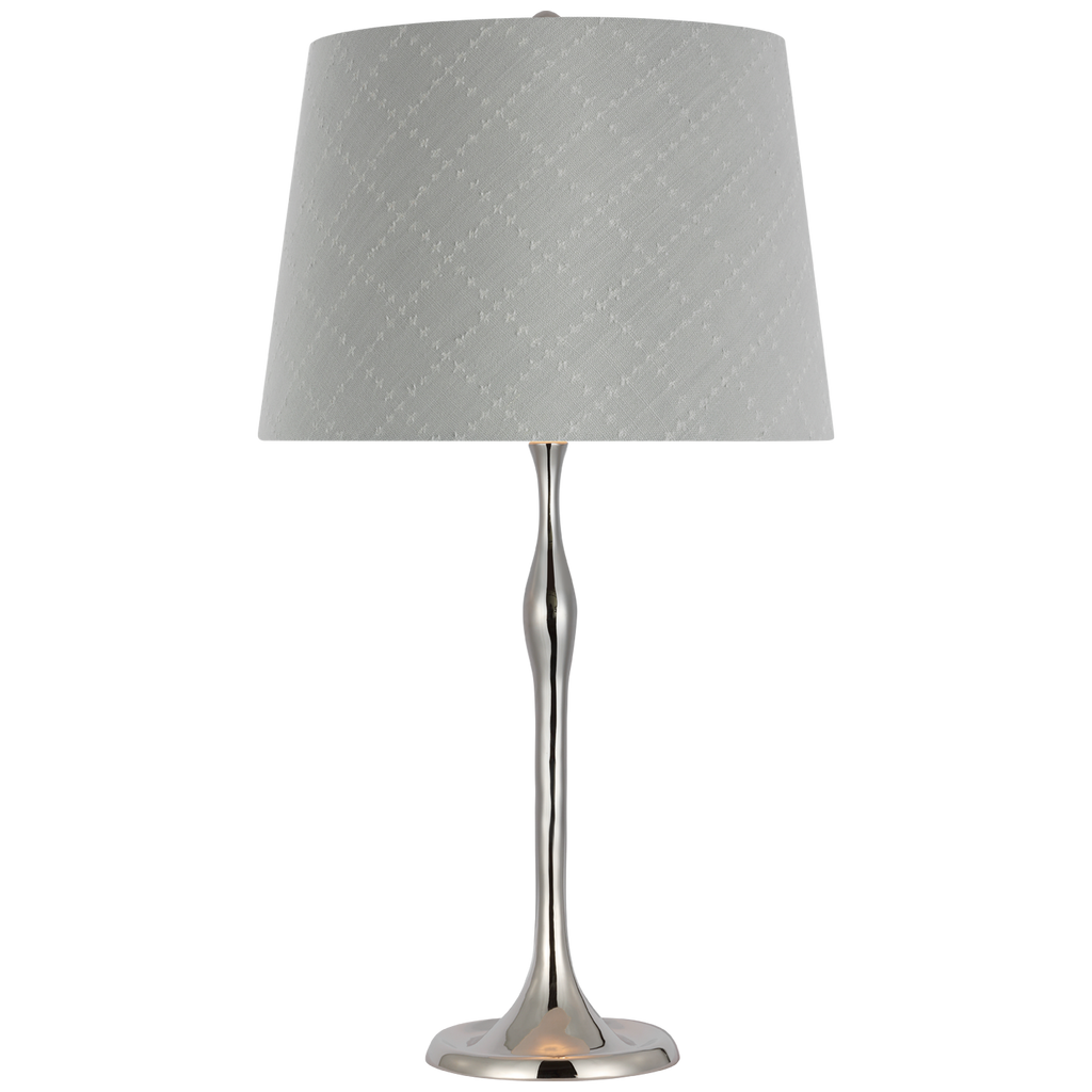 Romero Medium Table Lamp | Polished Nickel | Schumacher 16" Sky Elin Check Empire Shade