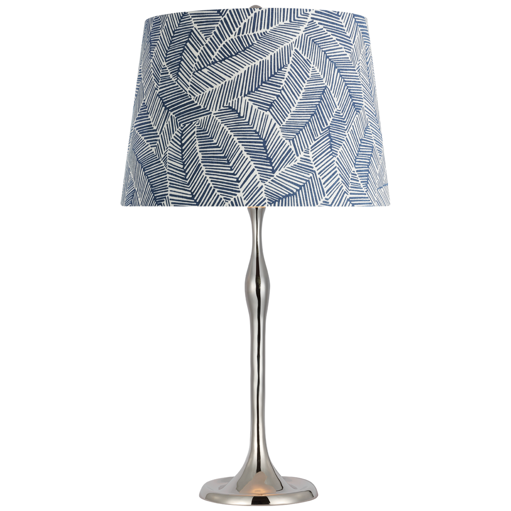 Romero Medium Table Lamp | Polished Nickel | Schumacher 16" Navy Abstract Leaf Empire Shade