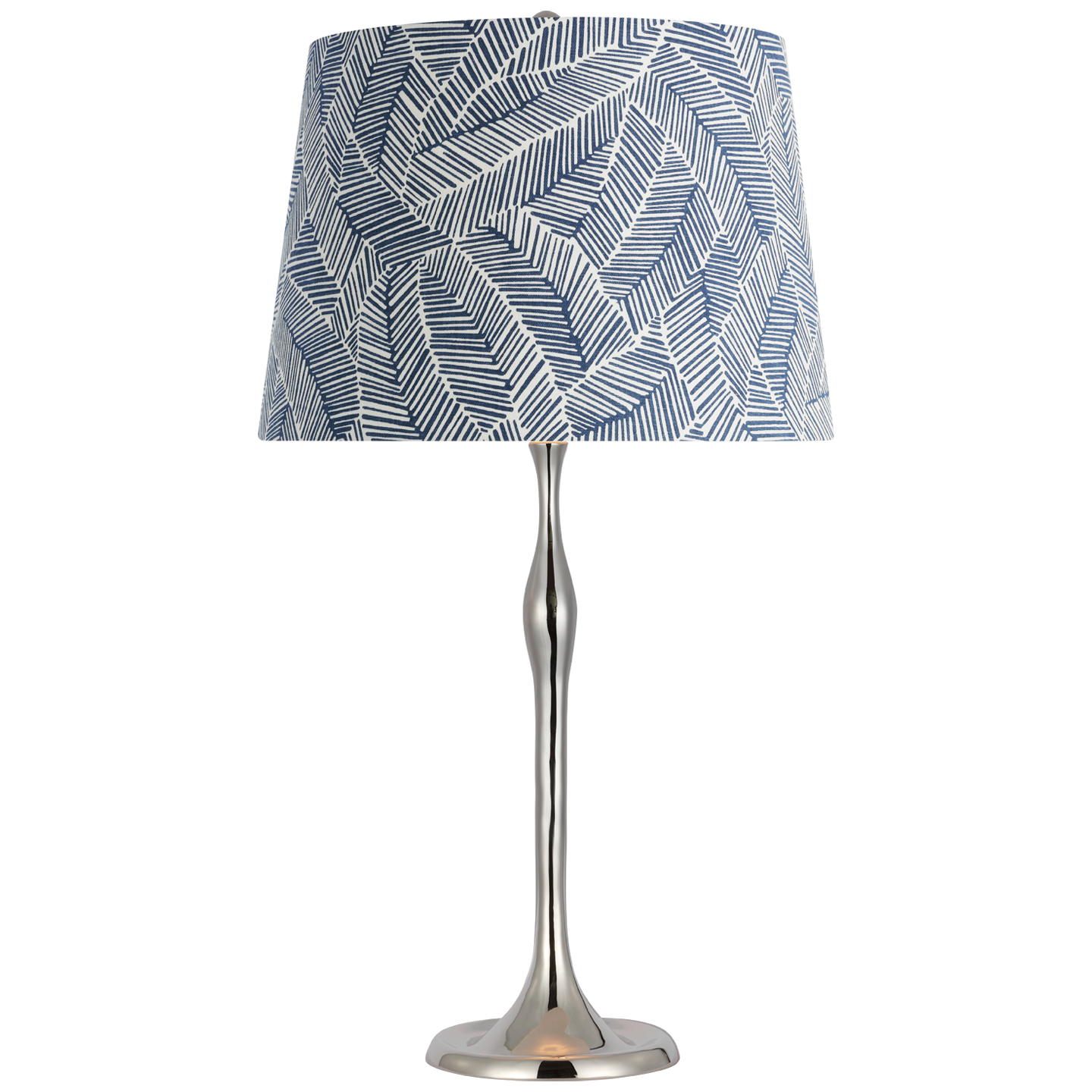Romero Medium Table Lamp | Polished Nickel | Schumacher 16" Navy Abstract Leaf Empire Shade
