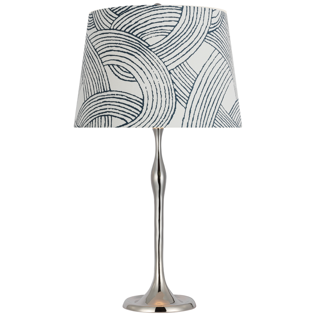 Romero Medium Table Lamp | Polished Nickel | Schumacher 16" Blue Freeform Empire Shade