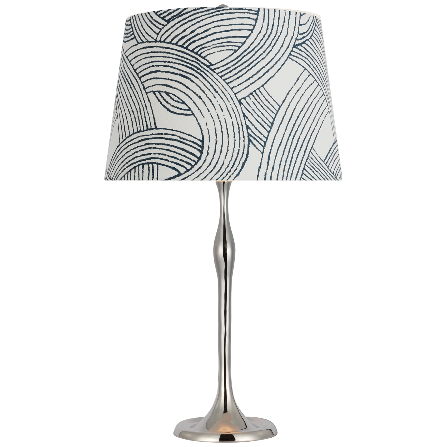 Romero Medium Table Lamp | Polished Nickel | Schumacher 16" Blue Freeform Empire Shade