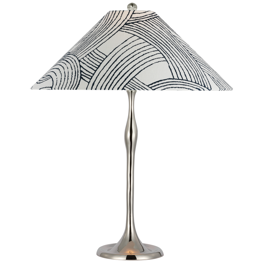 Romero Medium Table Lamp | Polished Nickel | Schumacher 19" Blue Freeform Flare Shade