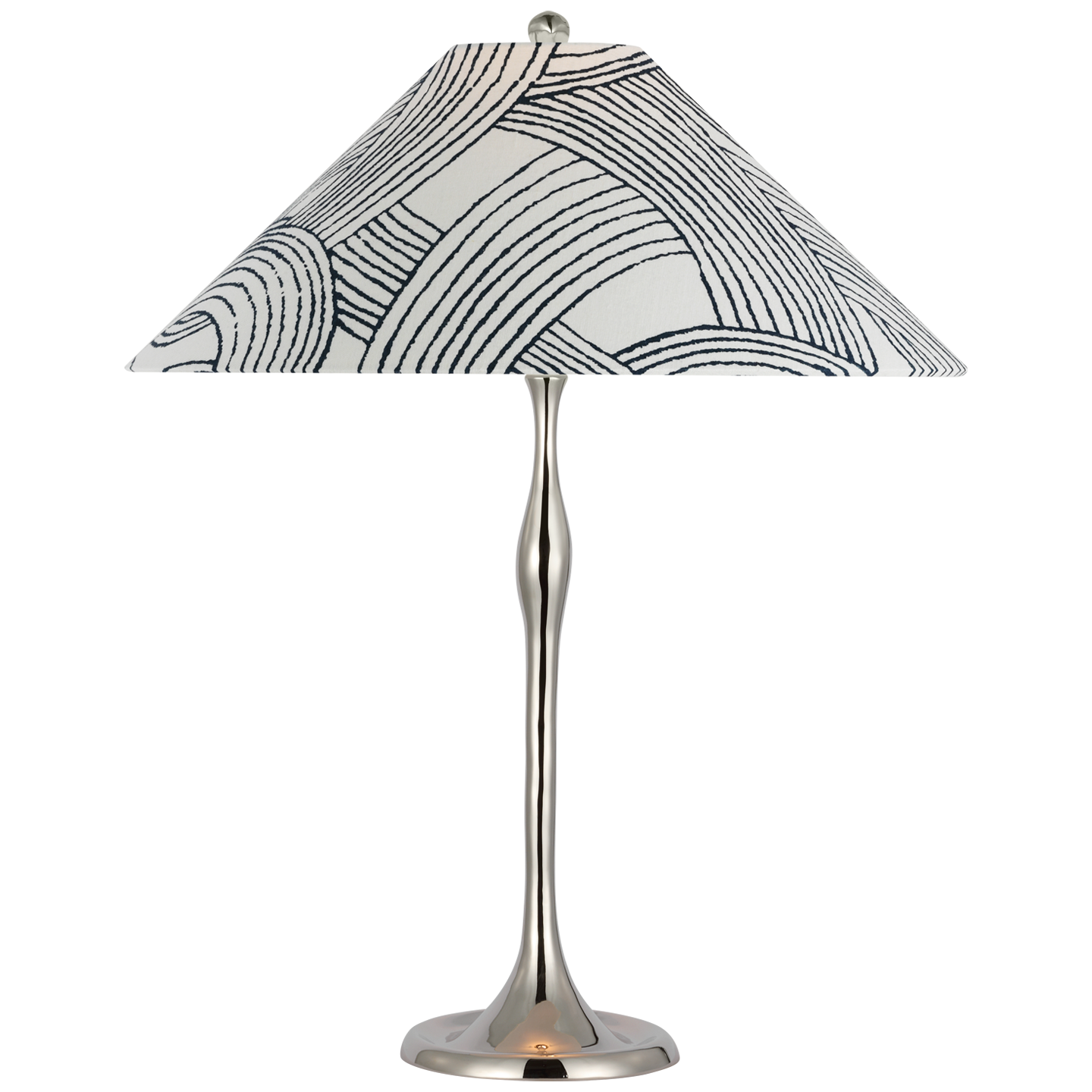 Romero Medium Table Lamp | Polished Nickel | Schumacher 19" Blue Freeform Flare Shade