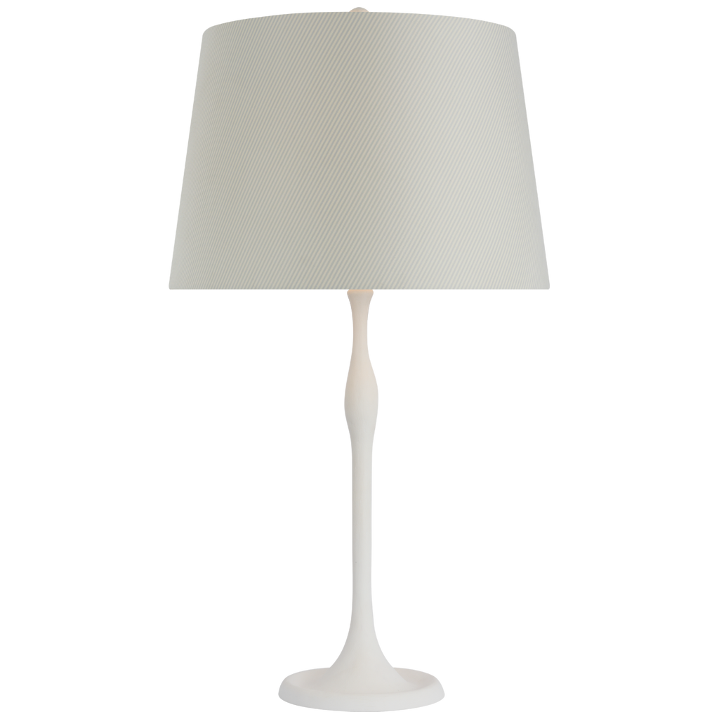 Romero Medium Table Lamp | Plaster White | Schumacher 16" Blue Charee Stripe Empire Shade