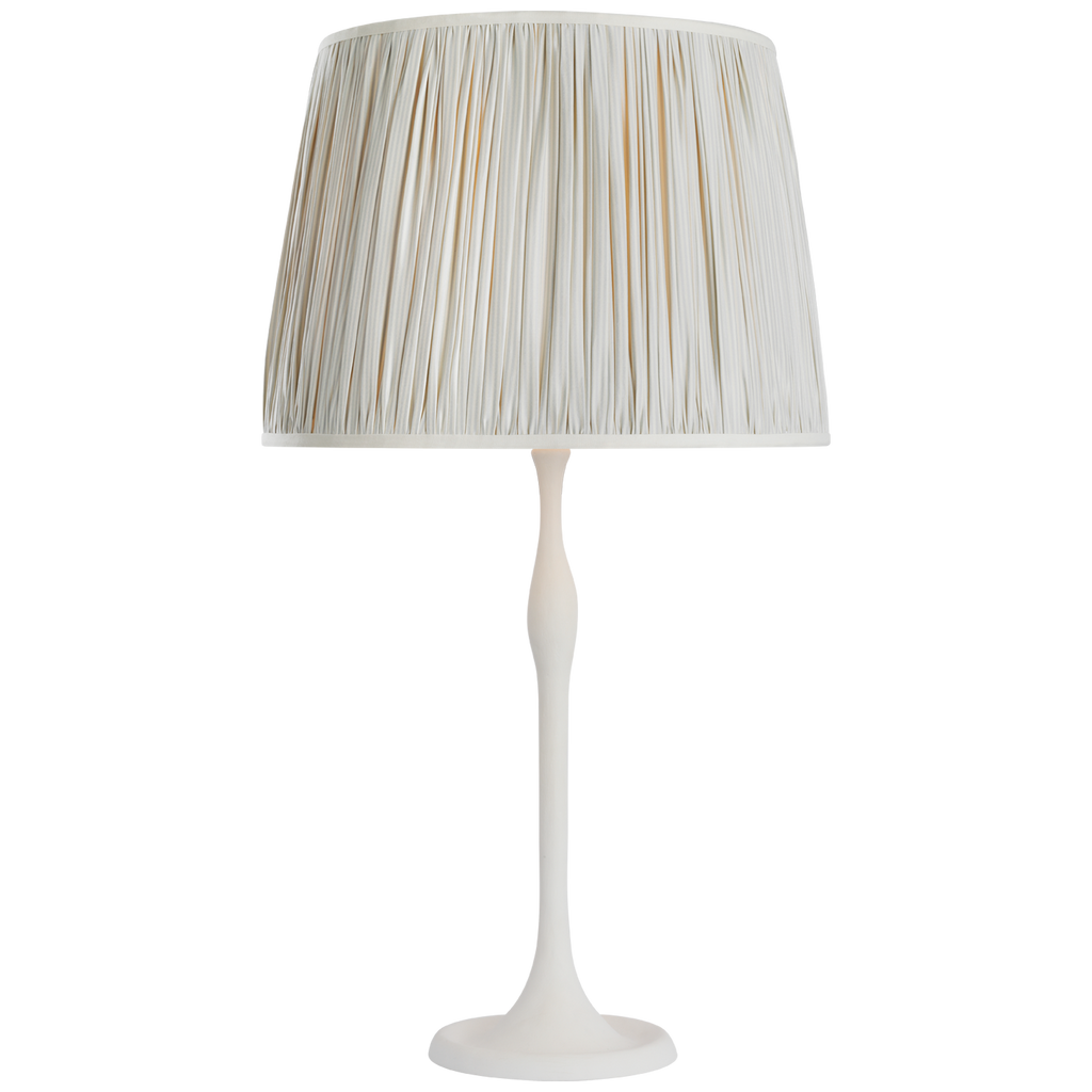Romero Medium Table Lamp | Plaster White | Schumacher 16" Blue Charee Stripe Pleated Empire Shade
